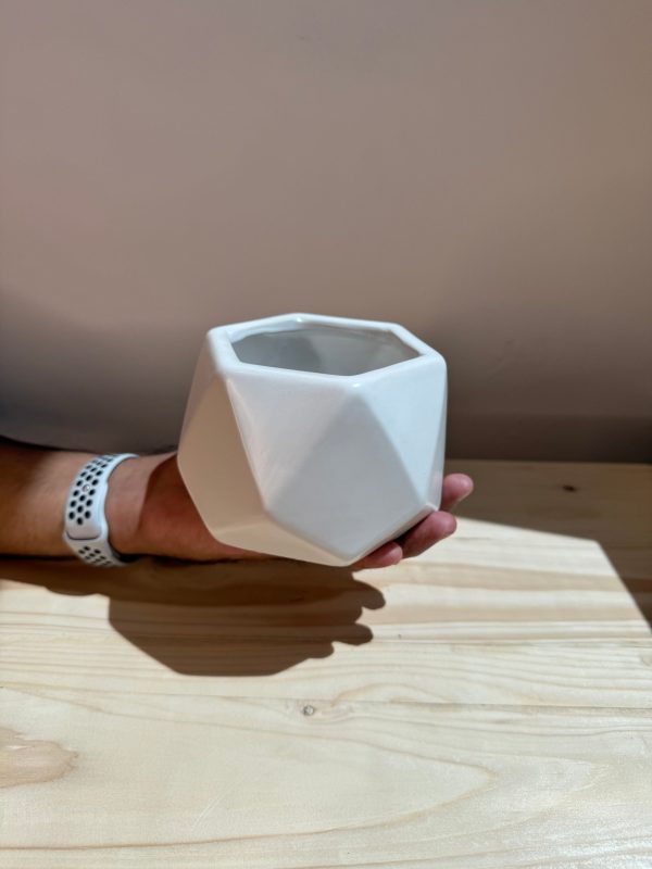 White Hexagon Ceramic Pot - Planter - Image 3